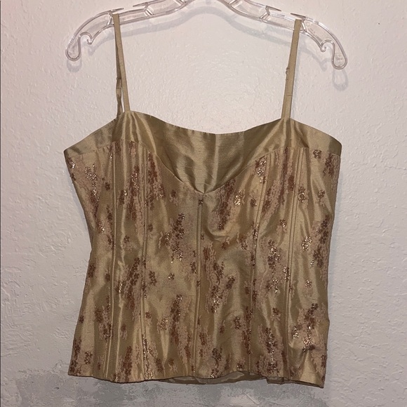 Vintage Silk Deadstock Elegant Gold Sequin Women's Corset Top gold floral - Picture 1 of 10